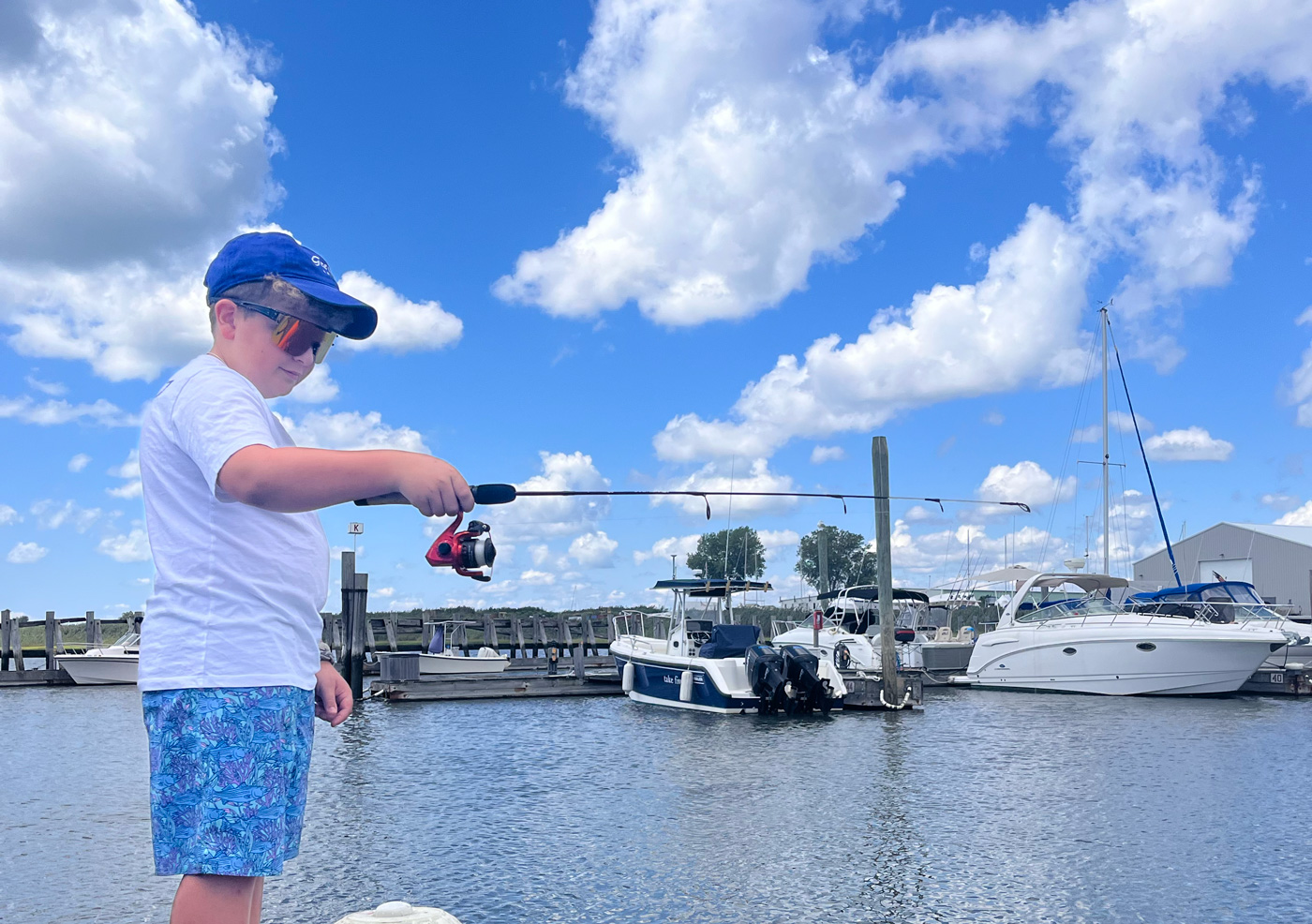 Fishing off the docks at Cedar Island Marina